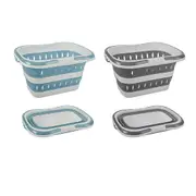 Large Folding Laundry Basket Plastic Dirty Clothes Hamper Blue Bathroom Storage