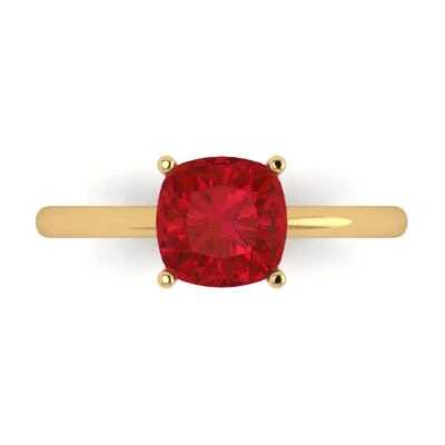 14K Yellow Gold Solitaire Promise Ring, 2 ct Cushion Simulated Tourmaline