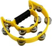 Double Row Tambourine Metal Jingles Hand Held Percussion Instrument Yellow