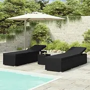 3 Piece Garden Sun Loungers Set Tea Table Poly Rattan Patio Outdoor Adjustable Reclining Chair Lawn Camping Lounger for Adults