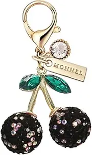 [Monnel] MC542 Crystal Big 3D Cherry Lobster Clasp Charm for Women with Velvet Bag (Black,1 Piece)