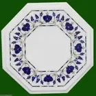 12" Marble Side Table Top Lapislazuli Inlay Handmade Home Decor Art