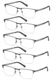 5-Pack Reading Glasses for Men Blue Light Blocking Metal Half Frame Gunmetal