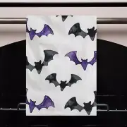 Halloween Kitchen Tea Towel Flying Black Purple Bats Spooky Scary Home Decor