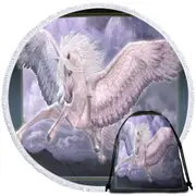 Fantasy Art Taking Flight Magical Flying Horse Pegasus Round Beach Towel