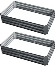 Green Fingers2 PCS Garden Bed Galvaniz Planter Box, 120 x 90 x 30cm Gardening Supplies Plant Containers Patio, Elevated Raised Beds Rectangle for Vegetables Flowers Herbs