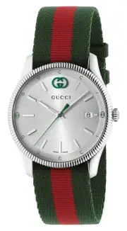 Gucci G-Timeless Silver Dial Green/Red Nylon Date Quartz Unisex Watch YA1264236