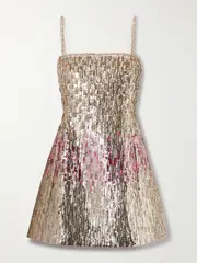 [Valentino Garavani] Valentino Garavani - Embellished Wool And Silk-blend Crepe Mini Dress - Gold - IT40 IT 40 Gold