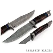 custom handmade damascus steel 12" bowie knife rose wood handle with clip