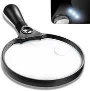 Magnifying Glass with Light, 5.5 Inch Large Magnifier 5X 15X 40X Zoom Magnifying Glass Lens with 3 Bright LED Illuminated Lighted Handheld Magnifier for Seniors Reading, Stamps, Map