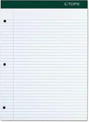 TOPS Double Docket Writing Tablet with Extra Rigid Back, 8-1/2 x 11-3/4 Inches, Perforated, 3-Hole Punched, White, College Rule, 100 Sheets per Pad (63384)