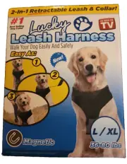 Lucky Paw Retractable Leash Harness For 36-80 lb. Dog Black L/XL Magnetic (T2)