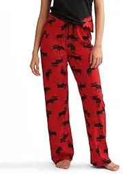 [Little Blue House] womens Moose Family Pajamas, Women's Jersey Pajama Pants - Moose On Red