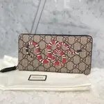 全新真品 GUCCI 經典 駝色 GG SUPREME 限定款 百布蛇 拉鍊 長夾 451273