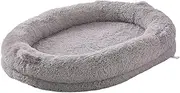 VEVOR Human Dog Bed, 1820x1220x250 mm Human Dog Bed for Adult, Human Size Dogs Beds with Washable PV Velvet Cover, Egg Orthopedic Foam, Storage Pocket, Large Bean Beds for You and Pet, Light Grey