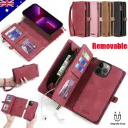 For iPhone 16e 16 15 14 13 12 11 Pro Max XS 876 Removable Zip Wallet Case Cover