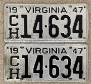 Matched Pair 1947 Virginia Contract Hauler license plates