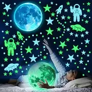 ZHIGOU Glow in The Dark Starry Sky Wall Stickers - Ceiling Planet Space Wall Stickers for Room, Bedroom, Living Room Wall Decoration, Bright Fluorescent Stars, Glowing Ceiling Stars, Astronaut, Earth