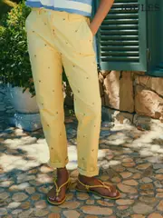 Joules Slim Fit Yellow Lemon Embroidered Chino Trousers (E86517) | $150