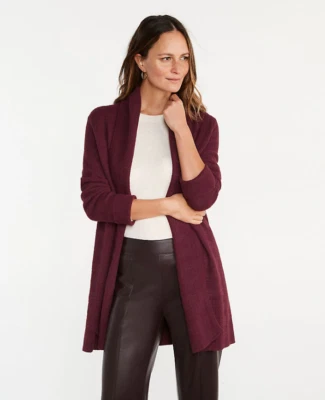 Ann Taylor Plaid Open Front Coatigan, Dark Wine, Nylon/Cotton, Size XL, NWT
