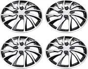14inch Hubcaps Wheel Covers for Fiesta Escort, Scratch Proof Protective Wheel Rim Cover Snap On ABS Hubcaps Replacement, Set of 4 (Silver Black)
