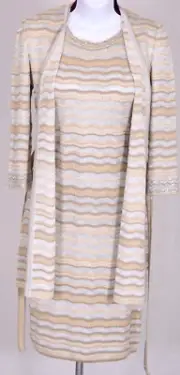 ST.JOHN Women's Gold Beige Silver Sequins Studs Rhinestone Jacket NWT Dress Sz 6