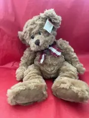 Vintage Russ Berrie Ellington Plush Brown Teddy Bear Plaid Bow #2849 Valentine