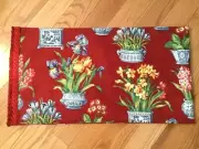 Table runner, flowers on the red, trim on both ends, 14 x 52, new hand made