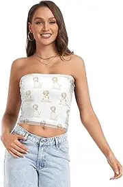 [RPLIFE] Various Playful Dogs Tube Crop Tops for Women, Trendy Crop Tops, Mesh Tube Tops, Summer Tube Tops for Women (S)
