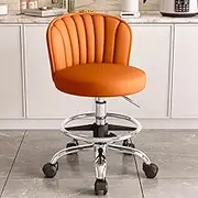 Salon Chair for Hair Stylist for Home with Wheels Adjustable Height, Rolling Stool with Back Support Counter Height, Tattoo Stool(Orange)