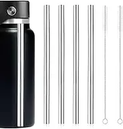 Gosknor 4pcs Metal Straw Replacement for Hydro Flask Water Bottle 32oz, Stainless Steel Cup Straws with 2pcs Brushes Parts Accessories Compatible with HydroFlask Wide Mouth Bottle(Silver)