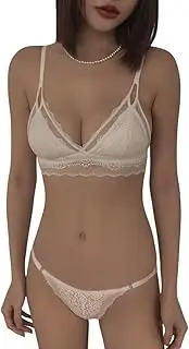 [BORNLIZWAY] Women's Deep V Lace Backless Triangle Bra and Panty Set – Wireless, No-Padding, Sexy Lingerie for Women
