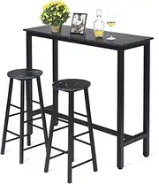 Dining Table Stools Set, 3PCS High Bar Table Set With Metal Frame & 2 Stools, Space-Saving Modern Pub Coffee Desk for Dining Room, Kitchen, Office, Cafe, Counter, White/Black