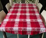 Christmas Holiday Themed Tablecloth / Holiday @ Home Brand / Red Snowflake