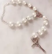 Handmade Car Rosary One Decade Cream Pearls In Silver Gift For Him Or Her
