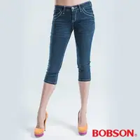 在飛比找momo購物網優惠-【BOBSON】彩線伸縮七分褲(藍色)