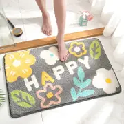 GGP White Happy Bath Mat Super Absorbent, Non Slip Bathroom Floor Mat 50X80Cm