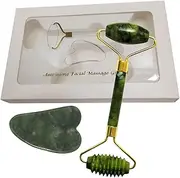 HENWUBEI Jade Roller Gua Sha Set,Jade Roller Facial Roller,Face Roller Massager, Face Massager Roller, Skin Care Tools.