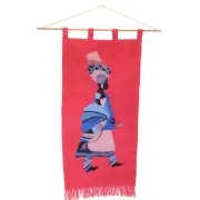 Traditional African Woman Weaving Tapestry Large Wall Art Mohair Wool Tribal