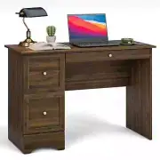 Student Computer Desk Drawers Keyboard Tray Storage Brown Wood Spacious Office