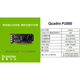 【前衛】麗臺 NVIDIA Quadro P1000 4GB GDDR5 PCI-E 工作站繪圖卡(MDP-DP)