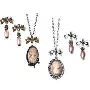 Pink Cameo and bow necklace with optional earrings bronze or silver