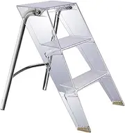 3 Step Ladder,Plastic Household Folding Step Stool with Wide Anti-Slip Pedal,220 Lbs Capacity,Transparent One-Sided Ladder for Home,Office