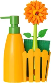 Flower Power Sink Caddy Set with Soap Dispenser, Orange (3 Pieces)