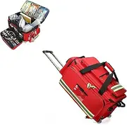 Rolling Medical Bag with Detachable Trolley, Emergency Medical Backpack,Large Capacity Responder Trauma Bag with Compartments, for Home Health Nurses, Doctors, EMT, EMS(Red)
