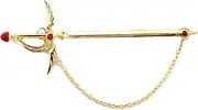 [Knighthood] Golden Sword With Wings And Red Stones Hanging Tassel Chain Collar Pin Brooch, Suit Stud, Shirt Studs, Lapel Pin Accessories for Men Women, Metal, no gemstone