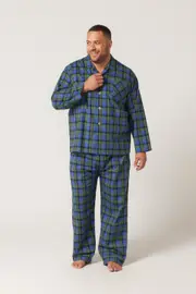 Mens Size S-7XL Contare Flannelette Green Blue Tartan PJS Pyjamas Long Set (ICG)
