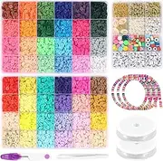 12579Pcs Clay Beads Set Clay Beads Bracelet Making Kit 48 Colors Clay Beads Crafts Kit with 3 Boxes DIY Clay Beads Spacer Beads Kit with Letter Beads and Elastic Strings for Jewelry Making Bracelets
