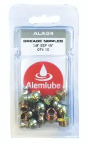 Alemlube Display 1/8" Bsp 45¡ Grease Nipples Pack of 10 ALA34