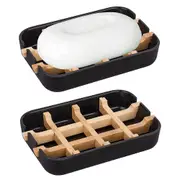 2 Pack Removable Bamboo Fiber Soap Holder And Soap Dish Combination